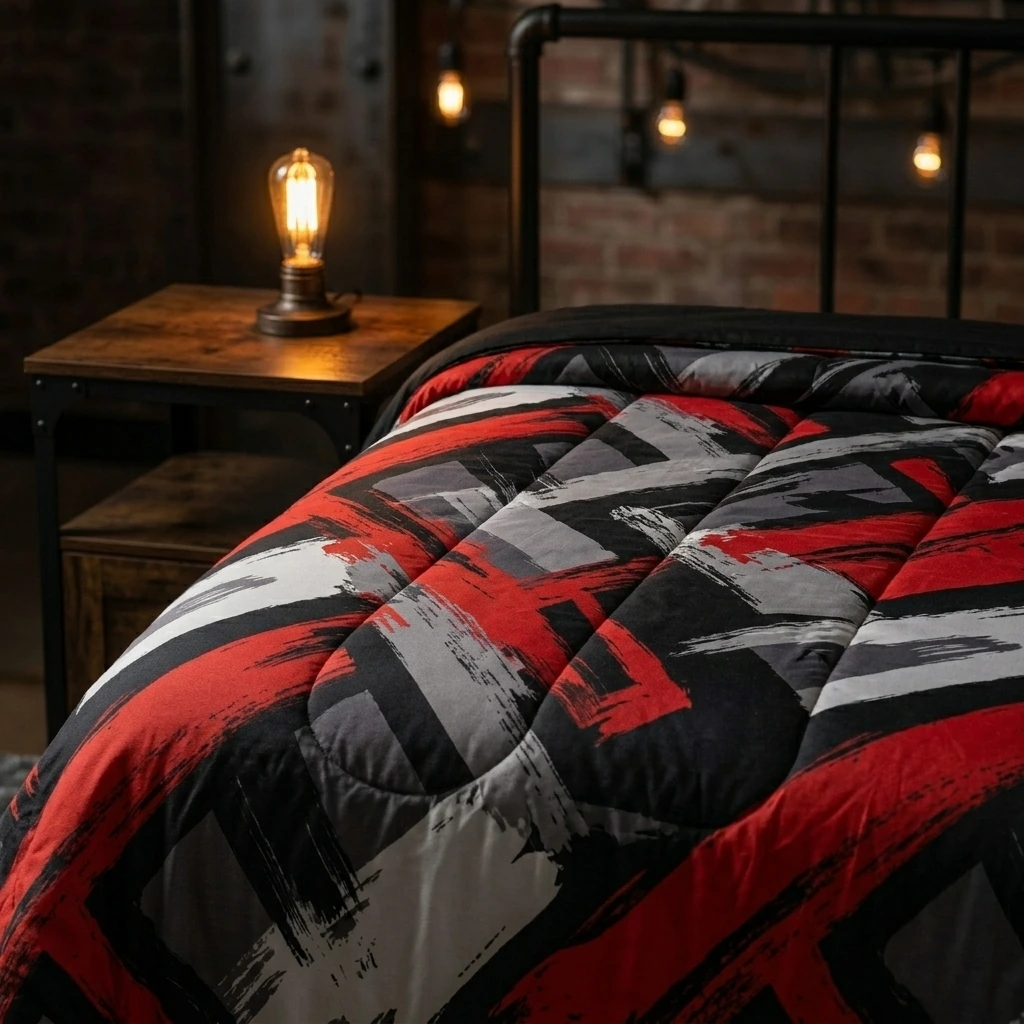 Feelyou Red Black and Grey Comforter Geometric Artistic Smear Comforter Set Abstract Graffiti Art Bedding Set Contemporary Modern Brush Design Duvet Set Room Decor Quilt Set King Size