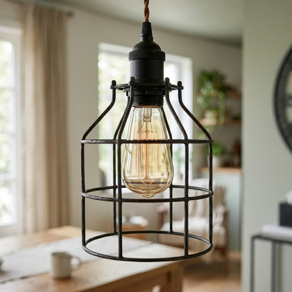Industrial Pendant Light INNOCCY Edison Hanging Cage Pendant Lights E26 E27 Base Vintage Adjustable Pendant Lamp Fixture for Kitchen Home Lighting 2 Pack
