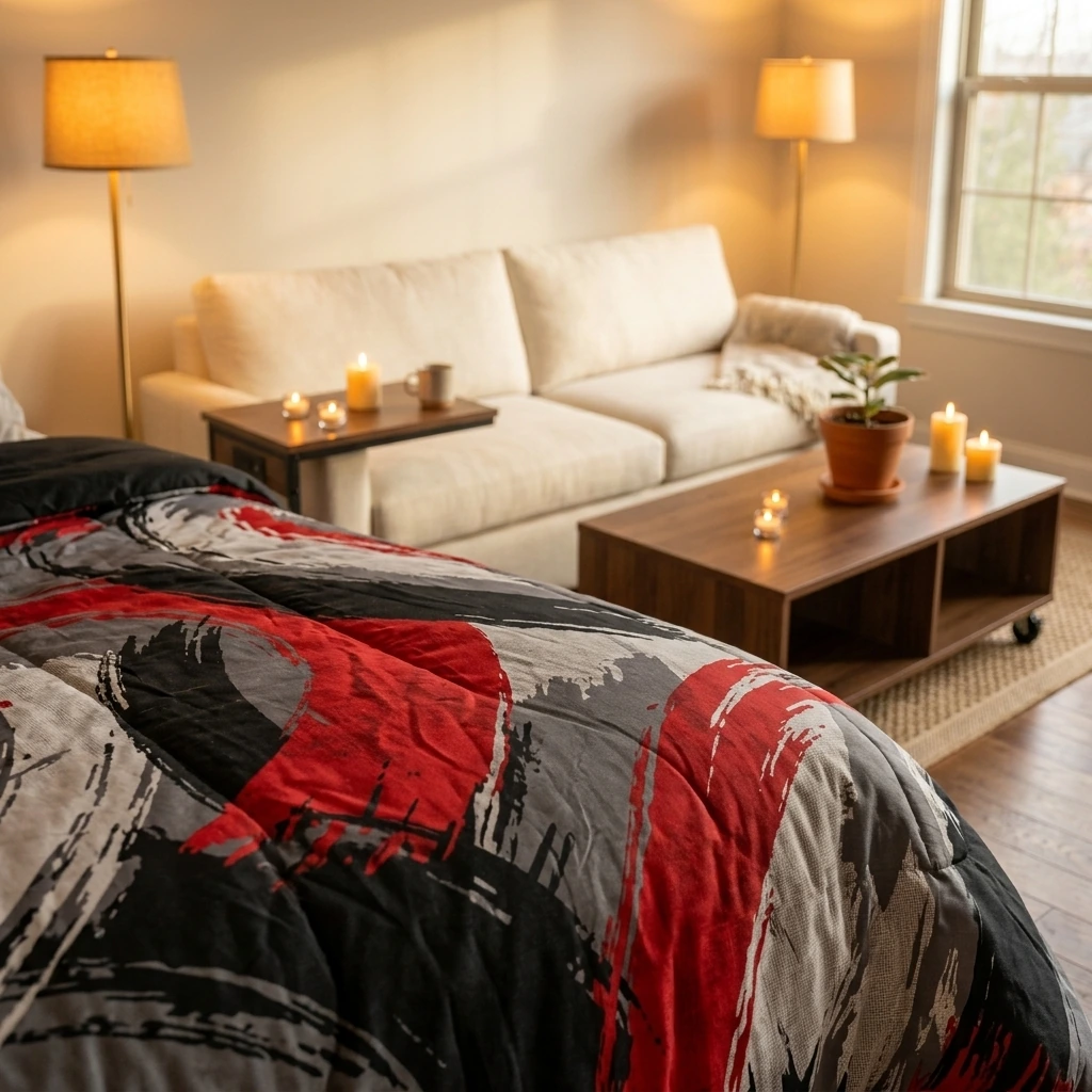 Feelyou Red Black and Grey Comforter Geometric Artistic Smear Comforter Set Abstract Graffiti Art Bedding Set Contemporary Modern Brush Design Duvet Set Room Decor Quilt Set King Size