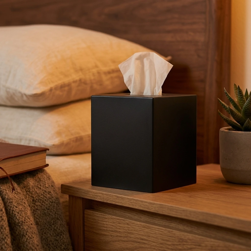 mDesign Metal Square Tissue Box Cover for Bathroom - Modern Steel Holder/Dispenser for Paper Facial Tissues - Bathroom Tissue Box Cube for Counter - Avia Collection - Black