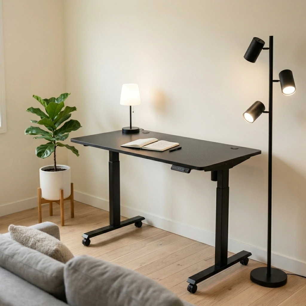 X-WIN Electric Height Adjustable Standing Desk, 71" x 31.5" Inch 4-Leg Ergonomic Sit to Stand Desk for Home Office, Powerful Dual Motor Work Desk with Locking Wheels, Carbon Fiber Textured Black