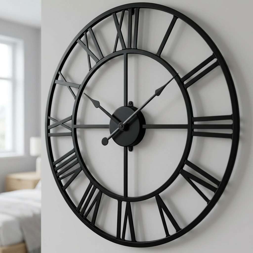 Pytha Sight 30 Inch Extra Large Giant Wall Clock,Oversized Round Silent Vintage Industrial Black Metal Farmhouse Big Roman Numeral Wall Clocks for Living Room,Kitchen,Bedroom Home Decor