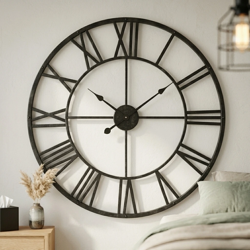 Pytha Sight 30 Inch Extra Large Giant Wall Clock,Oversized Round Silent Vintage Industrial Black Metal Farmhouse Big Roman Numeral Wall Clocks for Living Room,Kitchen,Bedroom Home Decor