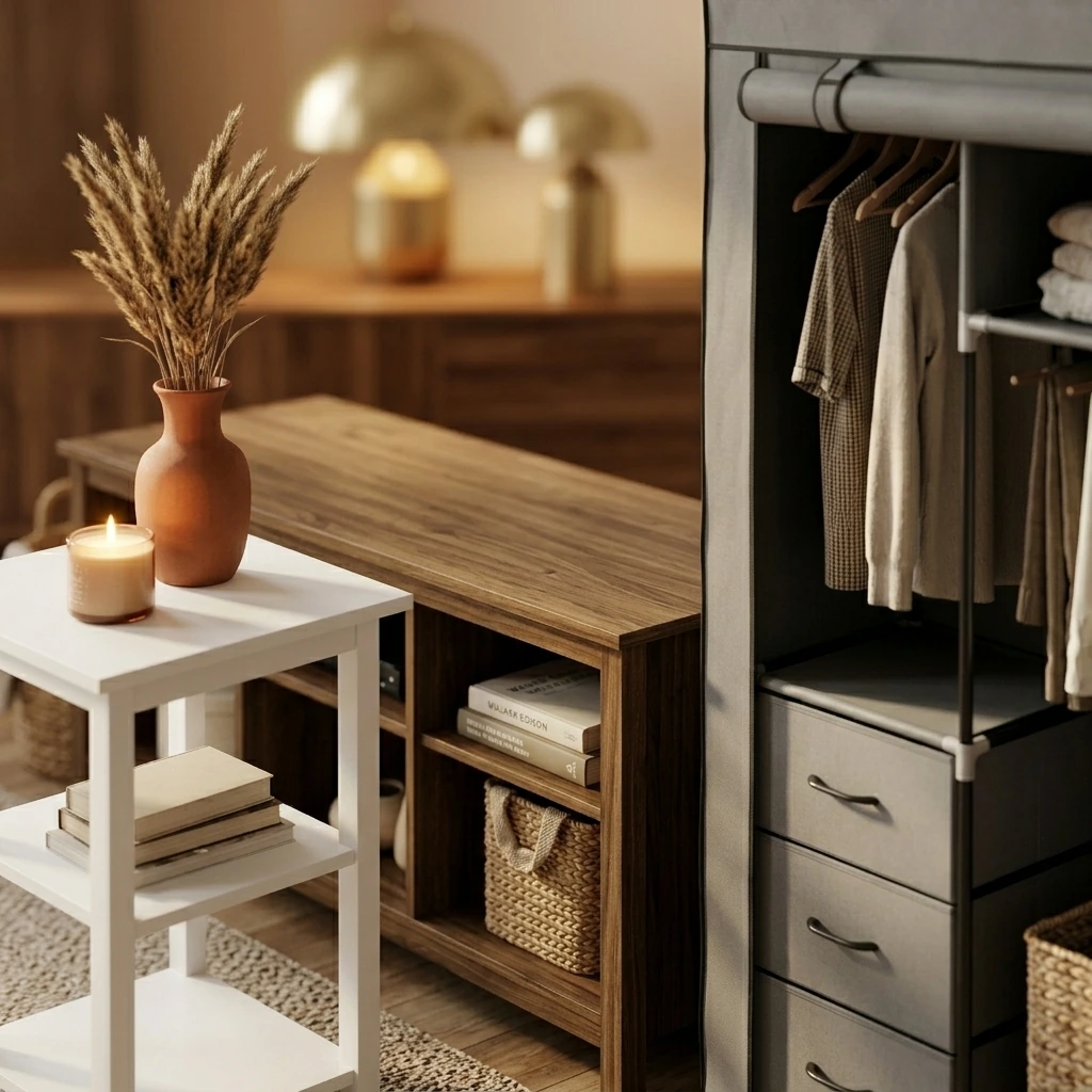 Furinno JUST Side Table, 3-Tier End Table, Open Shelves Night Stand, Bedside Table, Toolless Assembly, for Living Room, Bedroom, Bathroom, White