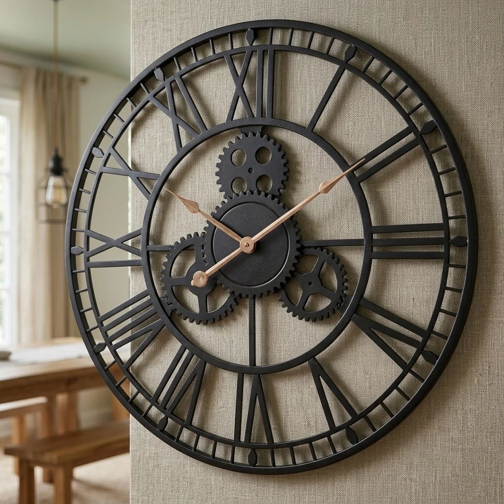 Pytha Sight 30 Inch Extra Large Giant Wall Clock,Oversized Round Silent Vintage Industrial Black Metal Farmhouse Big Roman Numeral Wall Clocks for Living Room,Kitchen,Bedroom Home Decor