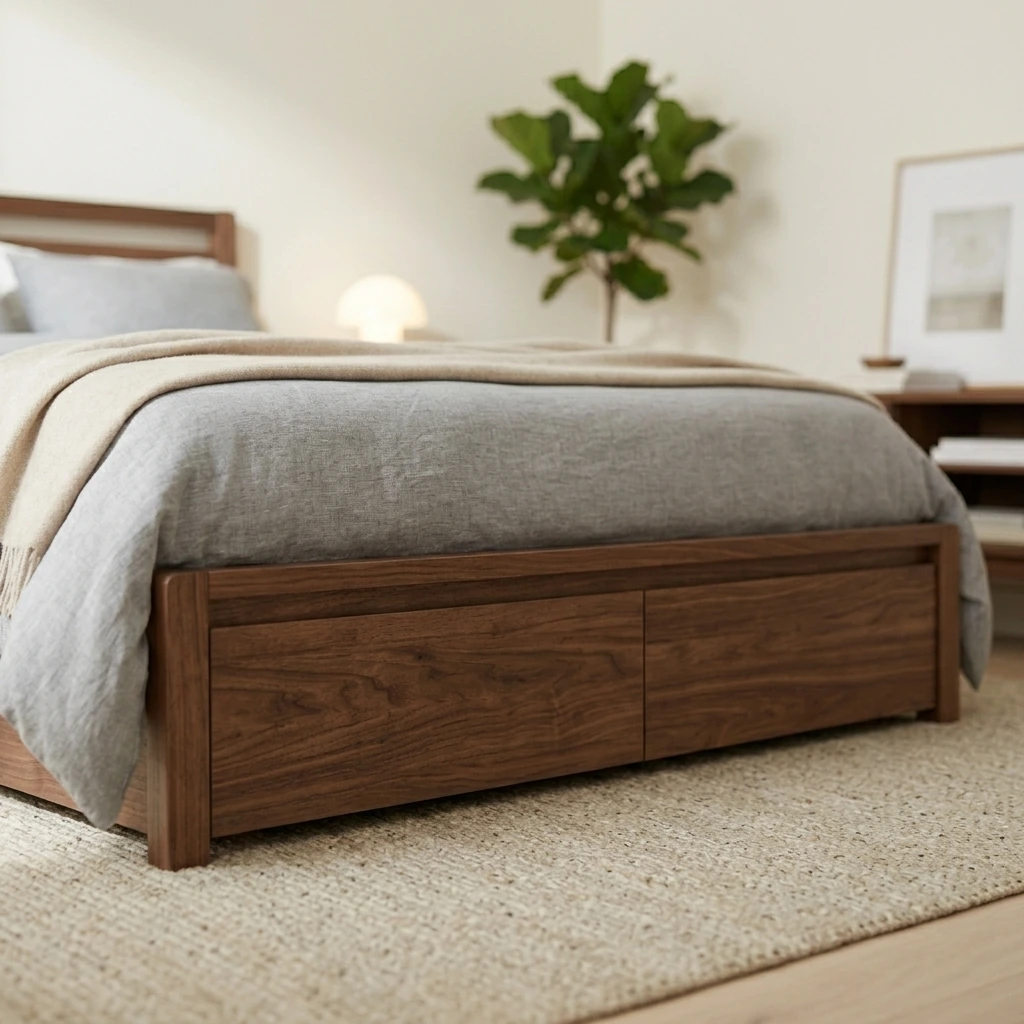 AFI Concord Queen Size Platform Bed with Footboard & Storage Drawers in Walnut