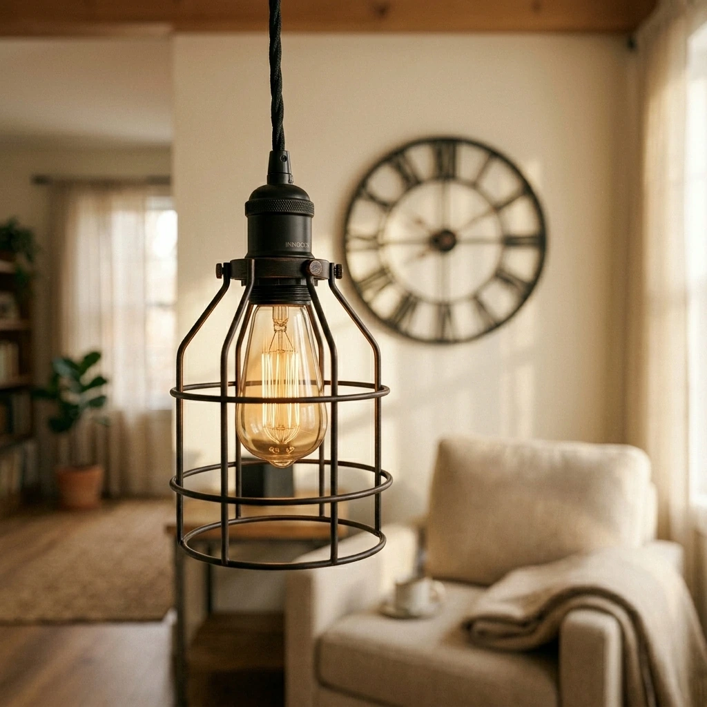 Industrial Pendant Light INNOCCY Edison Hanging Cage Pendant Lights E26 E27 Base Vintage Adjustable Pendant Lamp Fixture for Kitchen Home Lighting 2 Pack