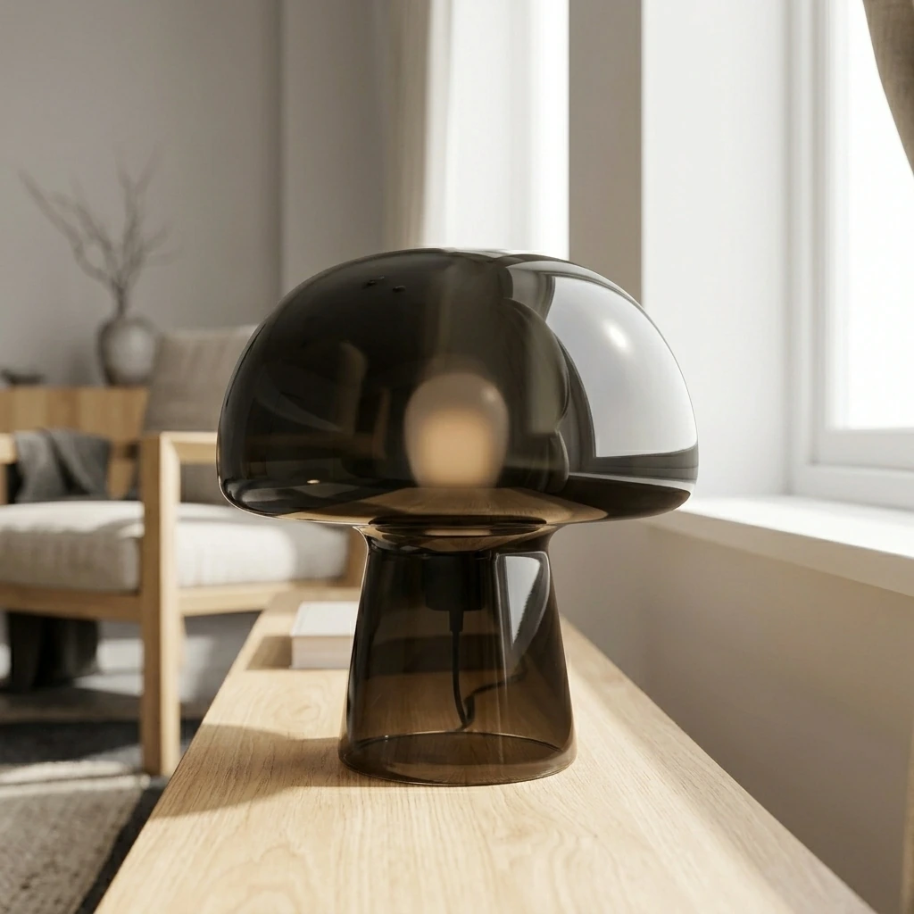 ONEWISH Mushroom Lamp Small Vintage Table Lamp for Bedroom Nightstand, Bedside Lamp Translucent Glass Stepless Dimmable, Murano Aesthetic Home Decor for Living Room Kitchen(Black)
