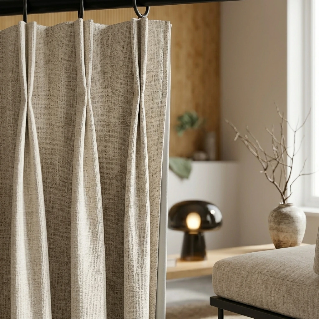 42 W x 90 L inch Pinch Pleat Darkening Drapes Faux Linen Curtains with Lining Drapery Panel for Living Room Bedroom Meetingroom Club Theater Patio Door (1 Panel),Beige White
