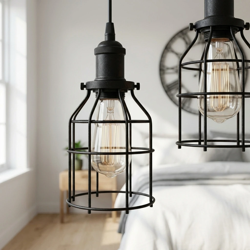Industrial Pendant Light INNOCCY Edison Hanging Cage Pendant Lights E26 E27 Base Vintage Adjustable Pendant Lamp Fixture for Kitchen Home Lighting 2 Pack
