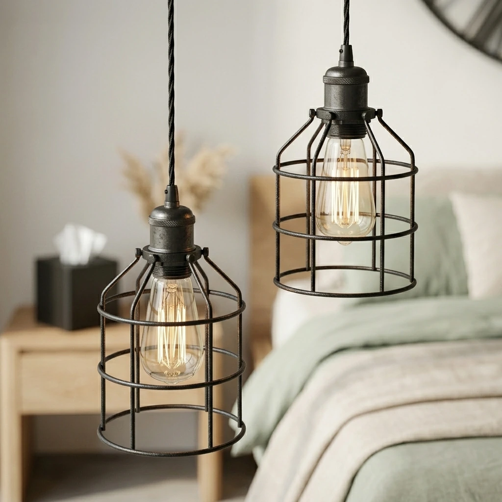 Industrial Pendant Light INNOCCY Edison Hanging Cage Pendant Lights E26 E27 Base Vintage Adjustable Pendant Lamp Fixture for Kitchen Home Lighting 2 Pack