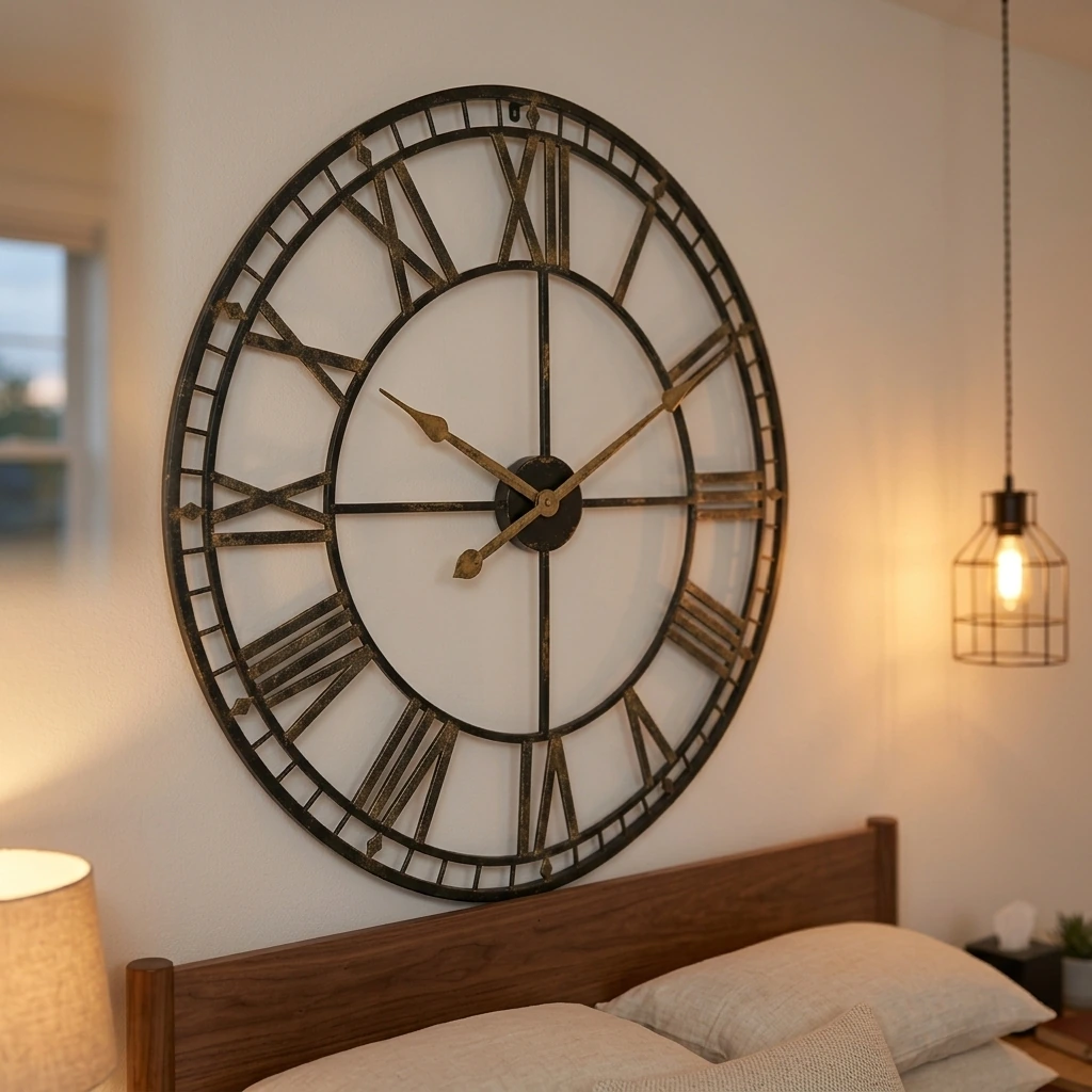 Pytha Sight 30 Inch Extra Large Giant Wall Clock,Oversized Round Silent Vintage Industrial Black Metal Farmhouse Big Roman Numeral Wall Clocks for Living Room,Kitchen,Bedroom Home Decor