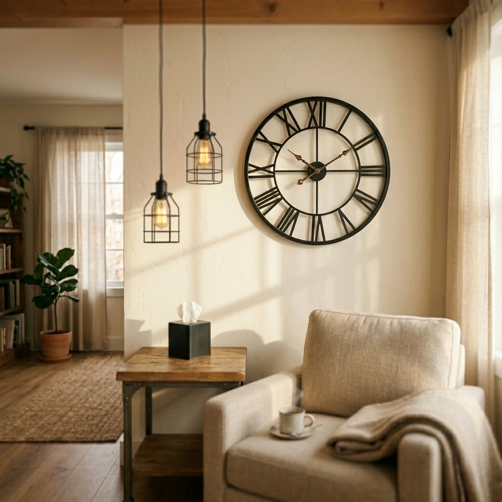 Pytha Sight 30 Inch Extra Large Giant Wall Clock,Oversized Round Silent Vintage Industrial Black Metal Farmhouse Big Roman Numeral Wall Clocks for Living Room,Kitchen,Bedroom Home Decor
