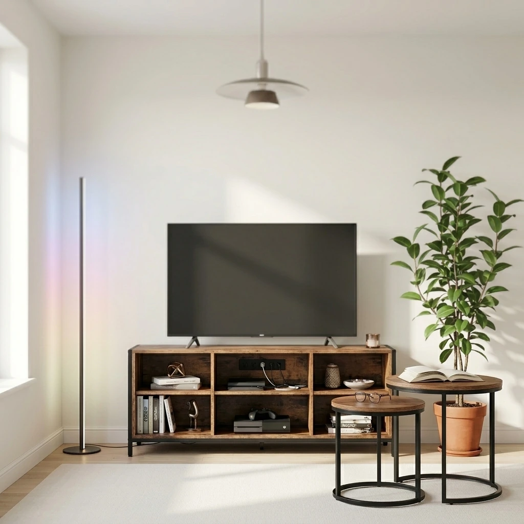 HOOBRO TV Stand with Power Outlets to 75 Inches, TV Console Table with Open Storage Shelves Cabinet, Industrial Media Entertainment Center for Living Room Bedroom, Rustic Brown and Black BF80DS01